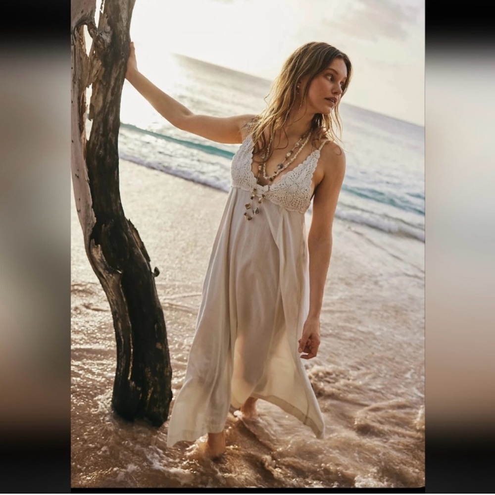Free People Cream Maxi Dress with Crochet Bodice